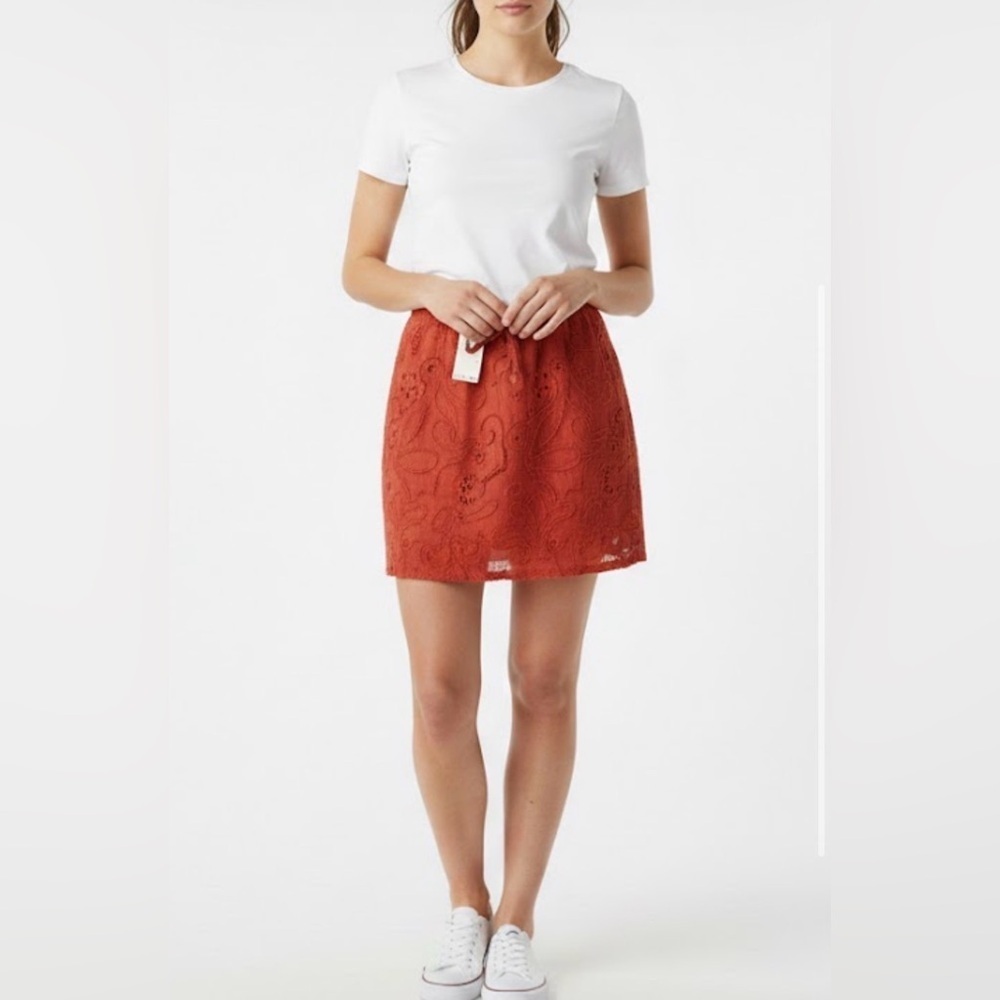 Max Studio Orange/Red Floral Embroidered Mini Skirt XL